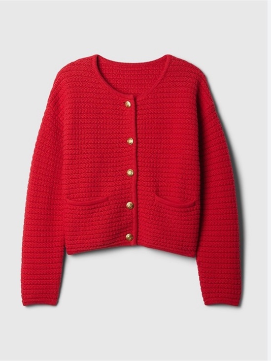 GAP Sweaters - Gap Red Texture Knit Sweater Lady Jacket Cardigan, Gold Buttons